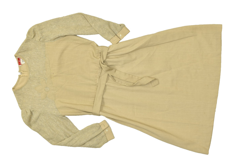 Vintage Cathy Sue Women Dress Regular Size 14 Beige Floral Midi Knee-Length USA